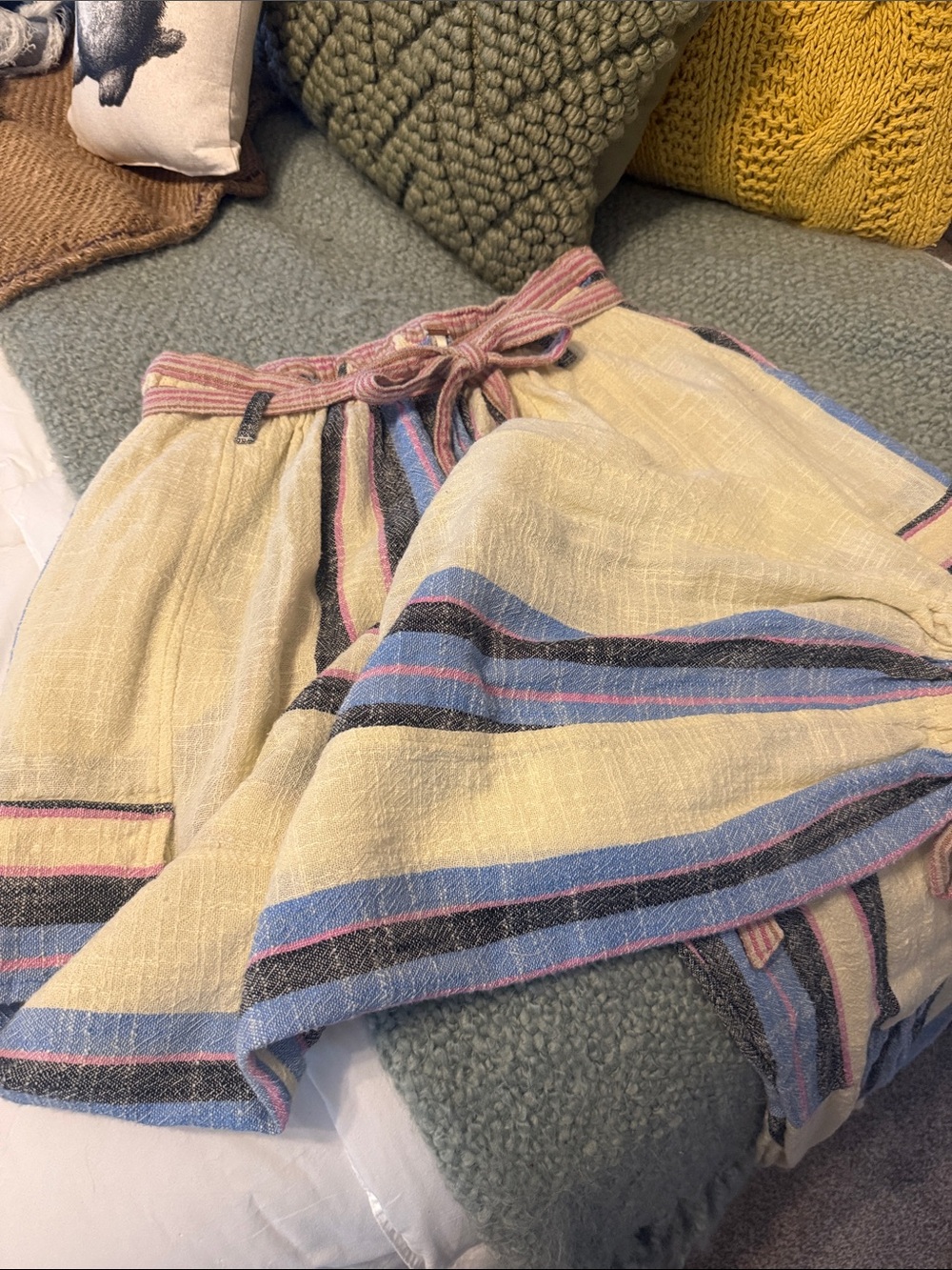 Free People Cream Circle pants with Blue and Pink Stripes